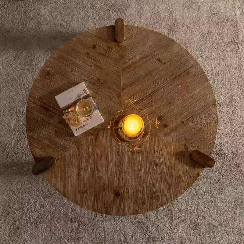 Table basse ronde en bois avec finition lisse, table d'appoint facile à assembler pour salon ou appartement
