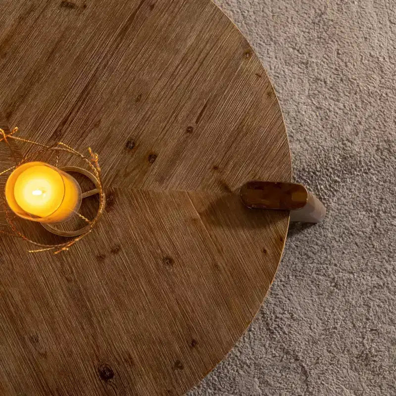 Table basse ronde en bois avec finition lisse, table d'appoint facile à assembler pour salon ou appartement