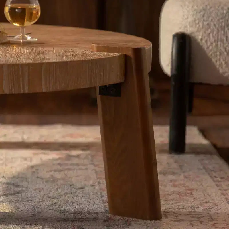 Table basse ronde en bois avec finition lisse, table d'appoint facile à assembler pour salon ou appartement