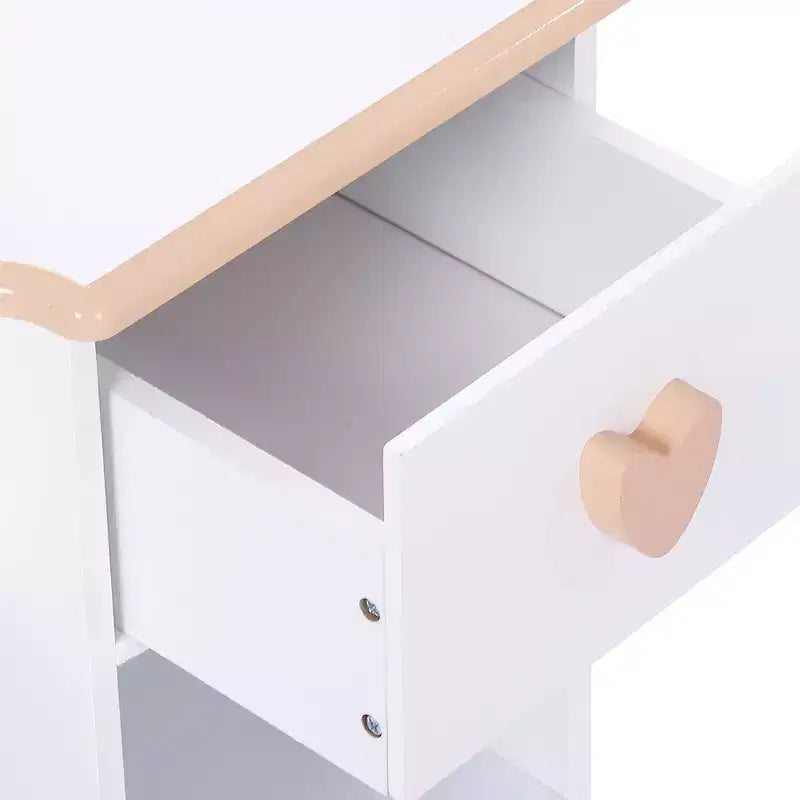 Table de Maquillage Coiffeuse Enfant avec Tabouret, 3 Tiroirs et Miroir, Jouet en Bois