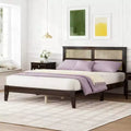 Luxystar Queen Size Rubber Wooden Bed with Rattan Headboard and Support Feet for Bedroom