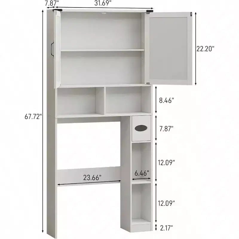 Meuble de Rangement WC Style Ferme Meuble de Salle de Bain Rustique Blanc avec Porte-papier Toilette et Portes