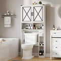 Meuble de Rangement WC Style Ferme Meuble de Salle de Bain Rustique Blanc avec Porte-papier Toilette et Portes