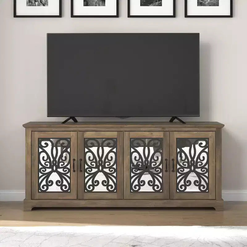 GALANO Mirrored Door TV Stand with Concealed Storage 68.2 W  17.2 D  29.3 H