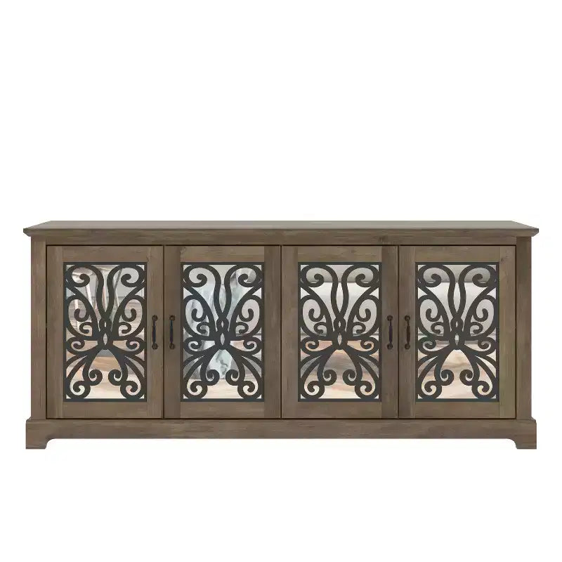 Meuble TV avec portes miroir et rangement dissimulé 68,2 L x 17,2 P x 29,3 H