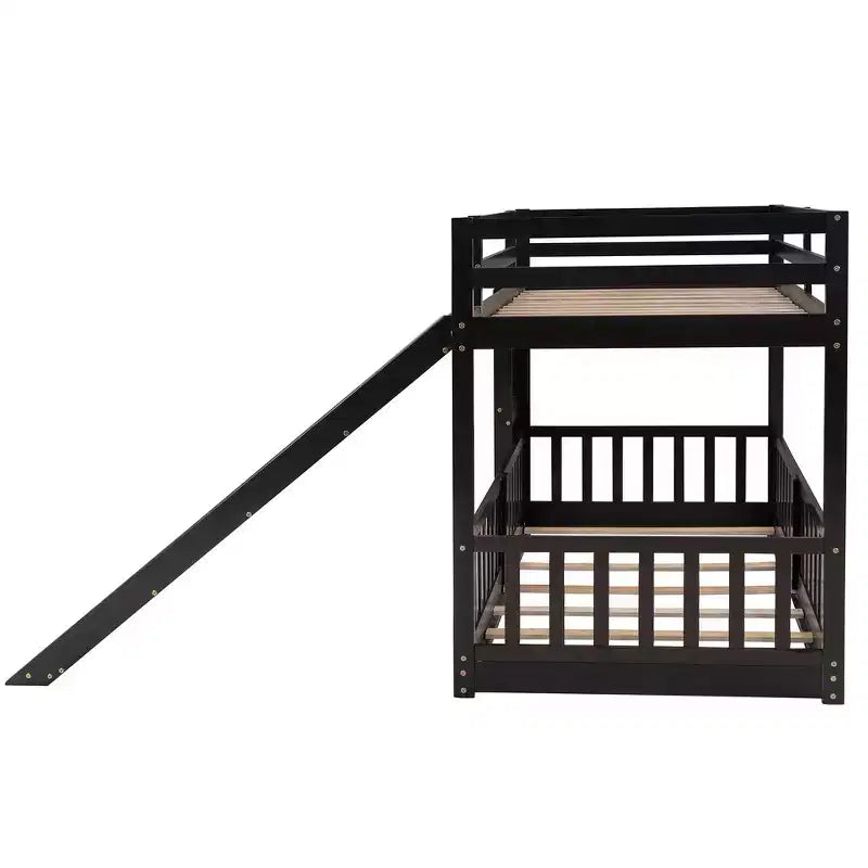 Whisen Twin Over Twin Bunk Bed & Bed Frame with Slide and Ladder, Full-length Guardrail, Solid Wood Frame