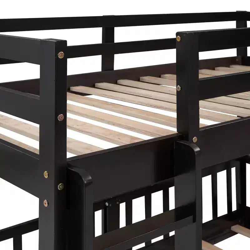 Whisen Twin Over Twin Bunk Bed & Bed Frame with Slide and Ladder, Full-length Guardrail, Solid Wood Frame