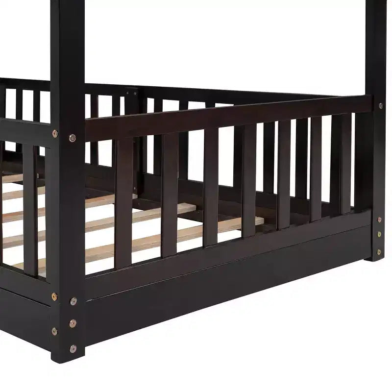 Whisen Twin Over Twin Bunk Bed & Bed Frame with Slide and Ladder, Full-length Guardrail, Solid Wood Frame