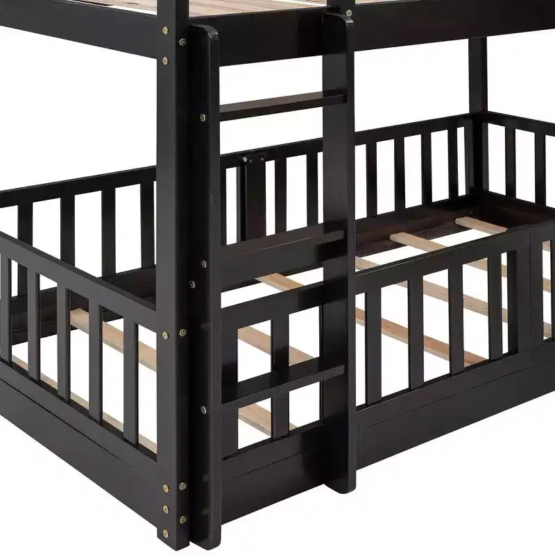 Whisen Twin Over Twin Bunk Bed & Bed Frame with Slide and Ladder, Full-length Guardrail, Solid Wood Frame