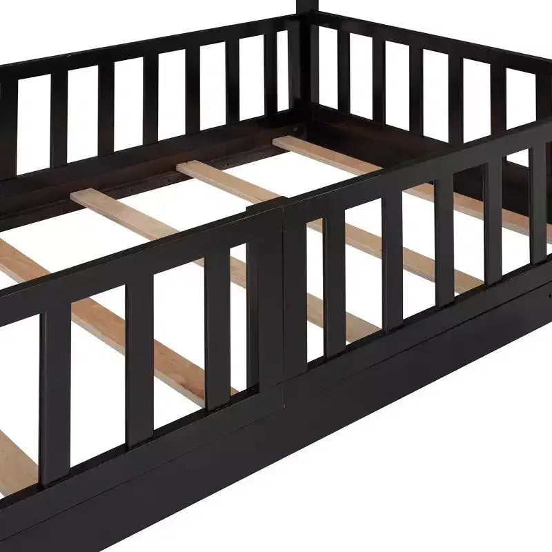 Whisen Twin Over Twin Bunk Bed & Bed Frame with Slide and Ladder, Full-length Guardrail, Solid Wood Frame