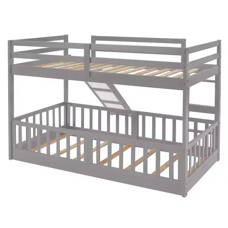 Whisen Twin Over Twin Bunk Bed & Bed Frame with Slide and Ladder, Full-length Guardrail, Solid Wood Frame