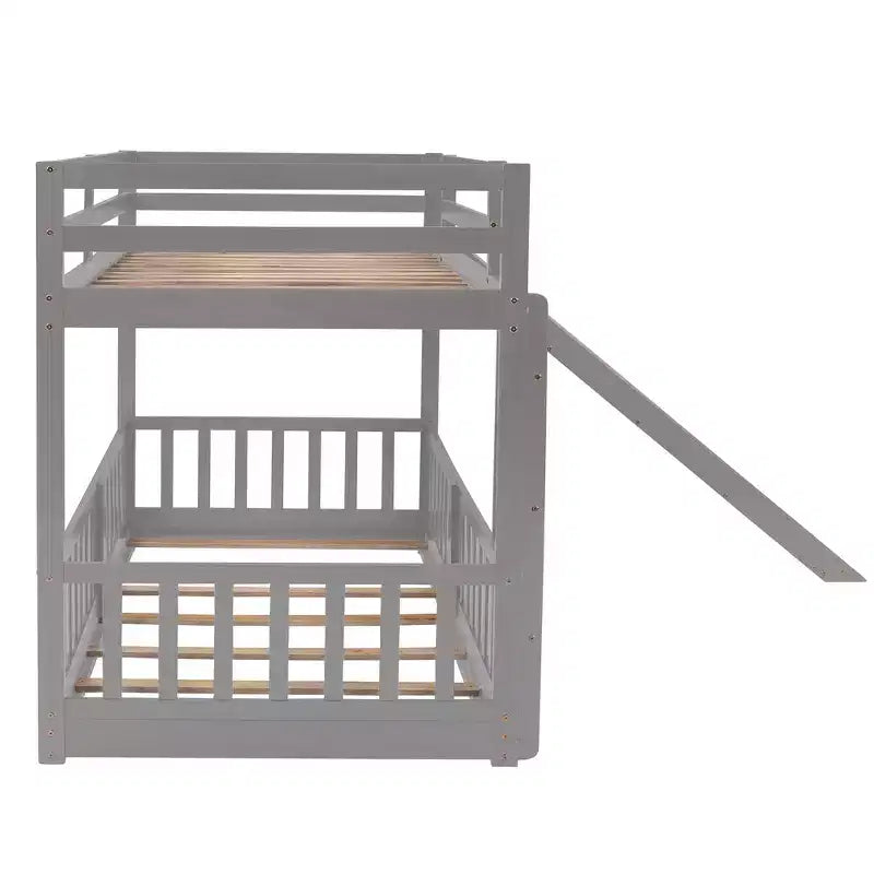 Whisen Twin Over Twin Bunk Bed & Bed Frame with Slide and Ladder, Full-length Guardrail, Solid Wood Frame