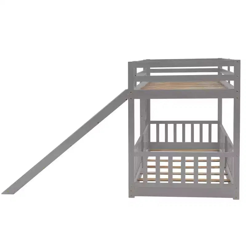 Whisen Twin Over Twin Bunk Bed & Bed Frame with Slide and Ladder, Full-length Guardrail, Solid Wood Frame