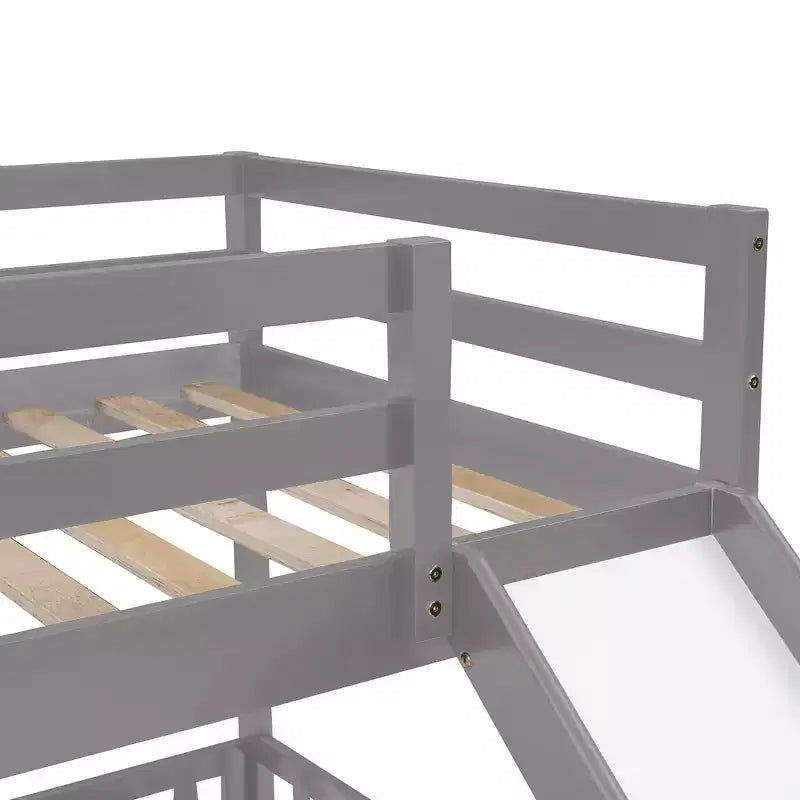 Whisen Twin Over Twin Bunk Bed & Bed Frame with Slide and Ladder, Full-length Guardrail, Solid Wood Frame