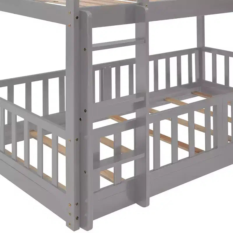 Whisen Twin Over Twin Bunk Bed & Bed Frame with Slide and Ladder, Full-length Guardrail, Solid Wood Frame