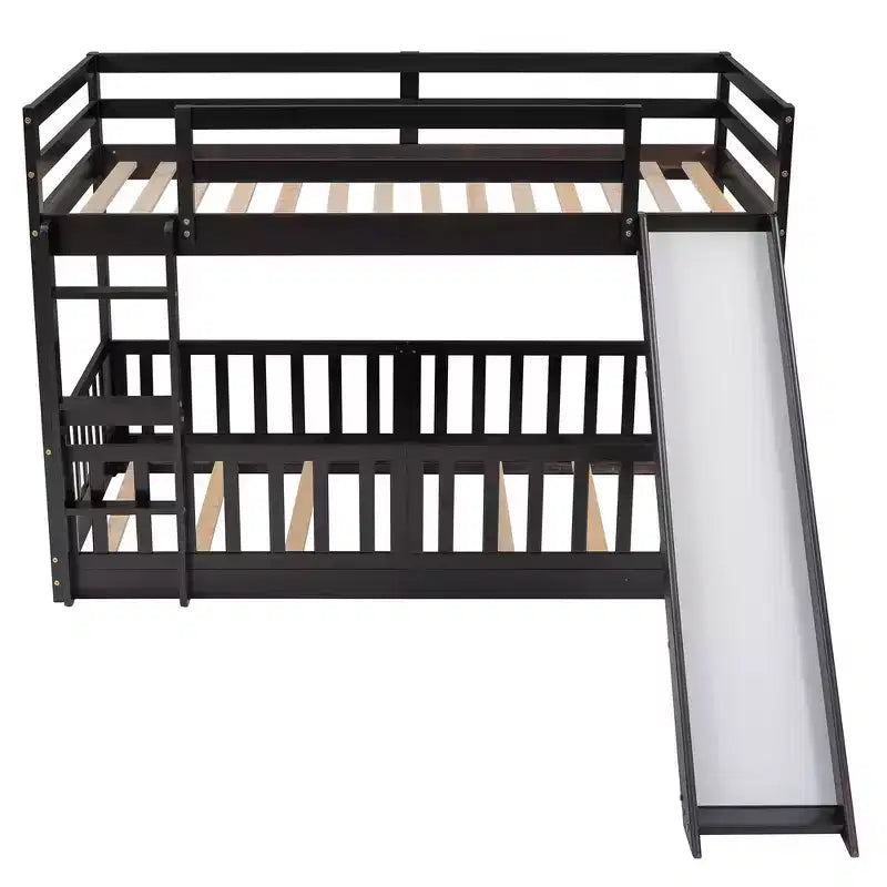 Whisen Twin Over Twin Bunk Bed & Bed Frame with Slide and Ladder, Full-length Guardrail, Solid Wood Frame