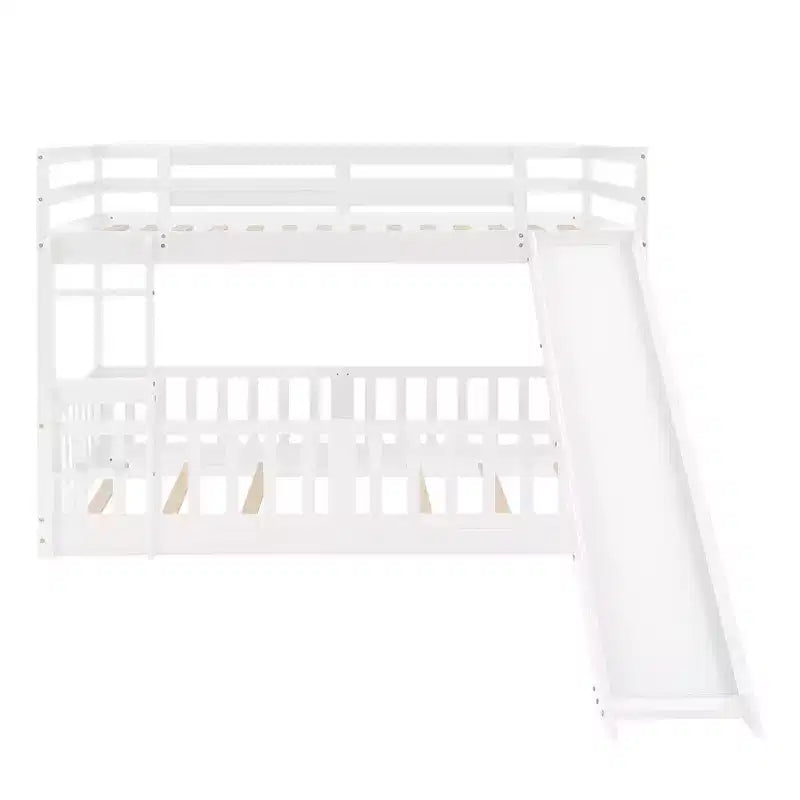 Whisen Twin Over Twin Bunk Bed & Bed Frame with Slide and Ladder, Full-length Guardrail, Solid Wood Frame