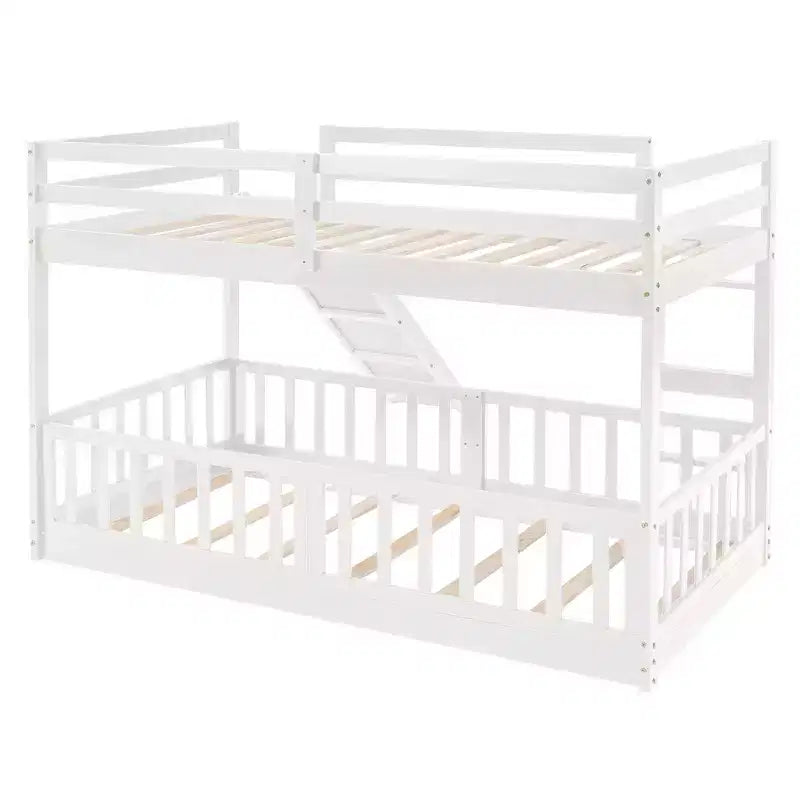 Whisen Twin Over Twin Bunk Bed & Bed Frame with Slide and Ladder, Full-length Guardrail, Solid Wood Frame