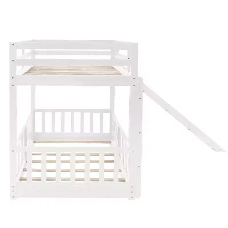 Whisen Twin Over Twin Bunk Bed & Bed Frame with Slide and Ladder, Full-length Guardrail, Solid Wood Frame
