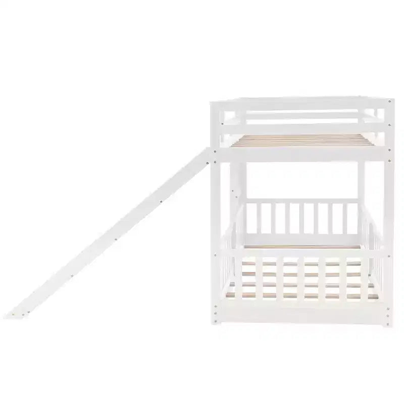 Whisen Twin Over Twin Bunk Bed & Bed Frame with Slide and Ladder, Full-length Guardrail, Solid Wood Frame