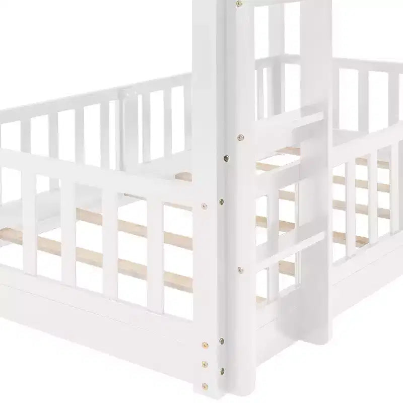 Whisen Twin Over Twin Bunk Bed & Bed Frame with Slide and Ladder, Full-length Guardrail, Solid Wood Frame