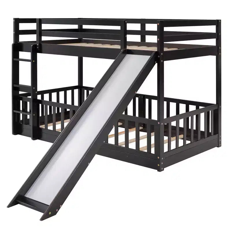 Whisen Twin Over Twin Bunk Bed & Bed Frame with Slide and Ladder, Full-length Guardrail, Solid Wood Frame