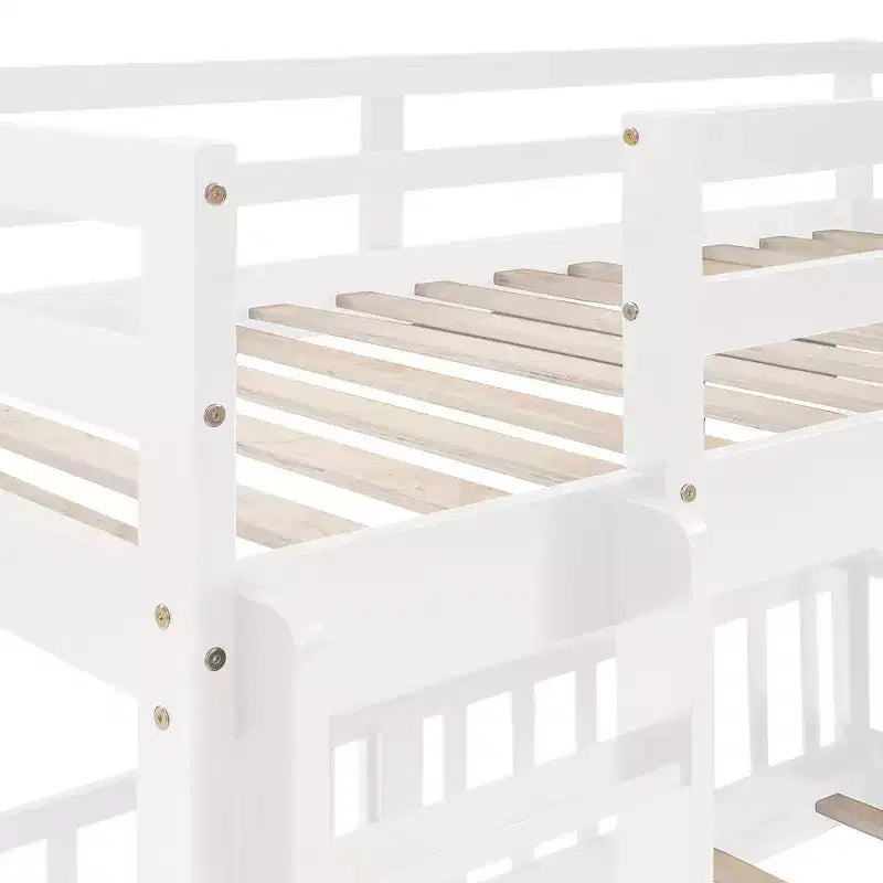 Whisen Twin Over Twin Bunk Bed & Bed Frame with Slide and Ladder, Full-length Guardrail, Solid Wood Frame