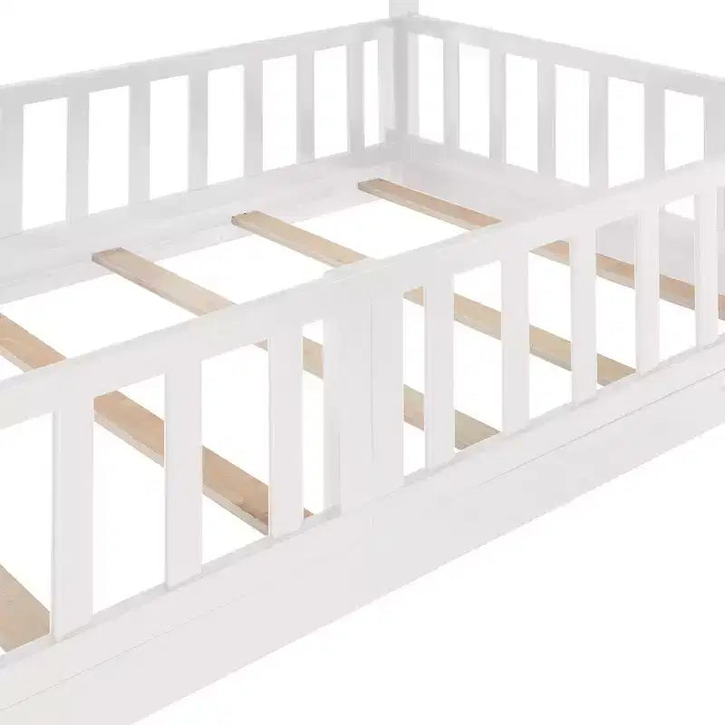 Whisen Twin Over Twin Bunk Bed & Bed Frame with Slide and Ladder, Full-length Guardrail, Solid Wood Frame