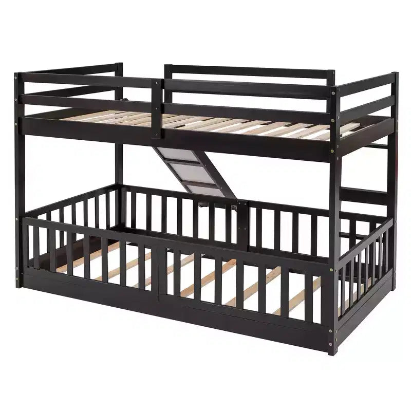 Whisen Twin Over Twin Bunk Bed & Bed Frame with Slide and Ladder, Full-length Guardrail, Solid Wood Frame