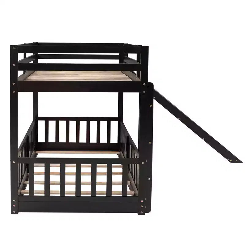 Whisen Twin Over Twin Bunk Bed & Bed Frame with Slide and Ladder, Full-length Guardrail, Solid Wood Frame