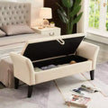TUYOHW Rectangle Storage Bench,51.5 End of Bed Ottoman Bench with Solid Wood Legs,Velvet Ottoman for Living Room,Bedroom,Entryway,Beige