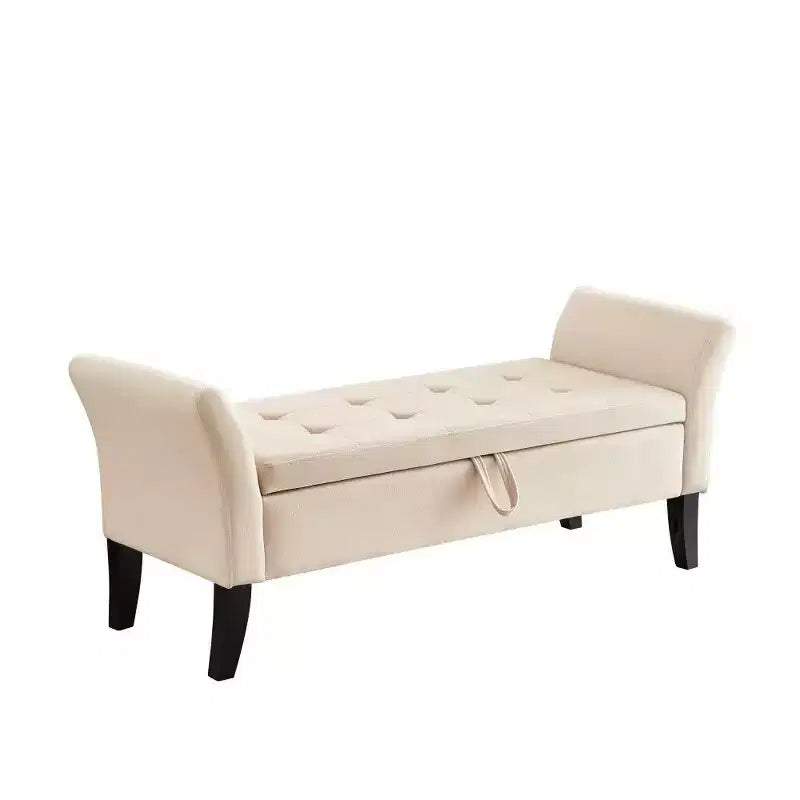 TUYOHW Rectangle Storage Bench,51.5 End of Bed Ottoman Bench with Solid Wood Legs,Velvet Ottoman for Living Room,Bedroom,Entryway,Beige
