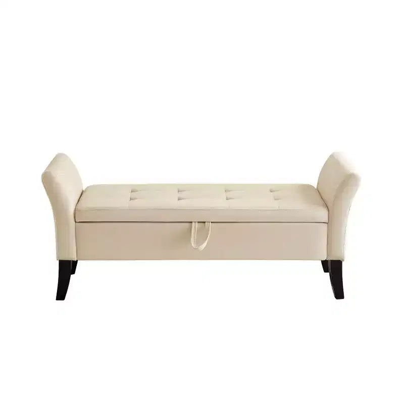 TUYOHW Rectangle Storage Bench,51.5 End of Bed Ottoman Bench with Solid Wood Legs,Velvet Ottoman for Living Room,Bedroom,Entryway,Beige
