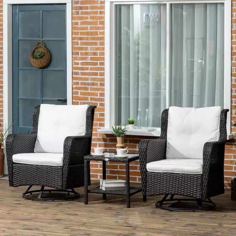 Patio Bistro Set, Porch Furniture with 360 Degree Rotation & Rocking Function, 28.25x30.75x36.25