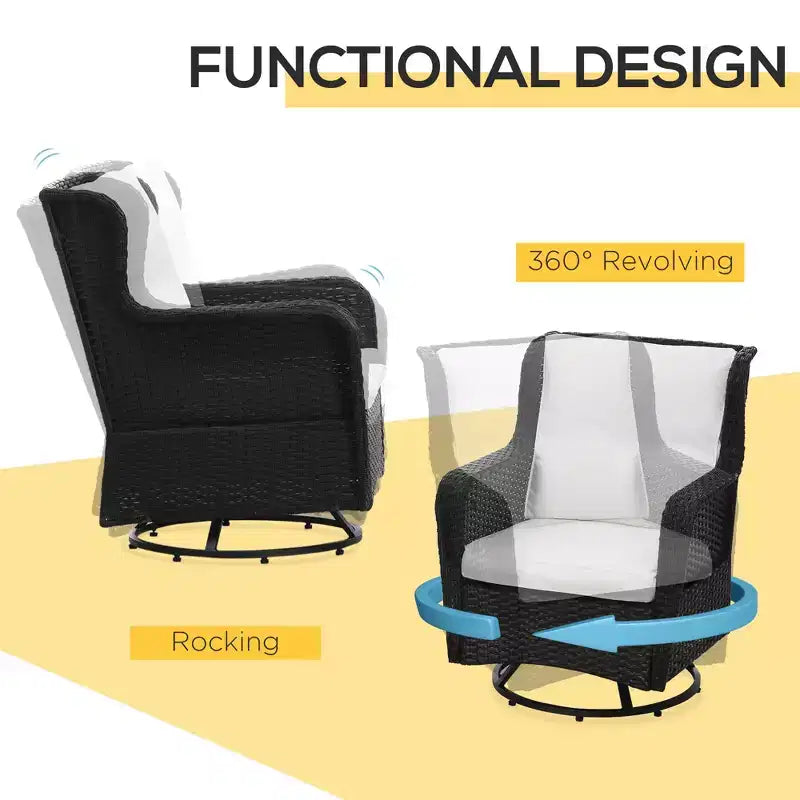 Patio Bistro Set, Porch Furniture with 360 Degree Rotation & Rocking Function, 28.25x30.75x36.25