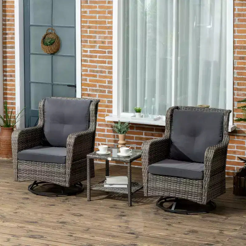 Patio Bistro Set, Porch Furniture with 360 Degree Rotation & Rocking Function, 28.25x30.75x36.25