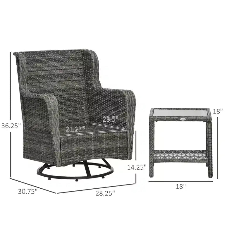 Patio Bistro Set, Porch Furniture with 360 Degree Rotation & Rocking Function, 28.25x30.75x36.25