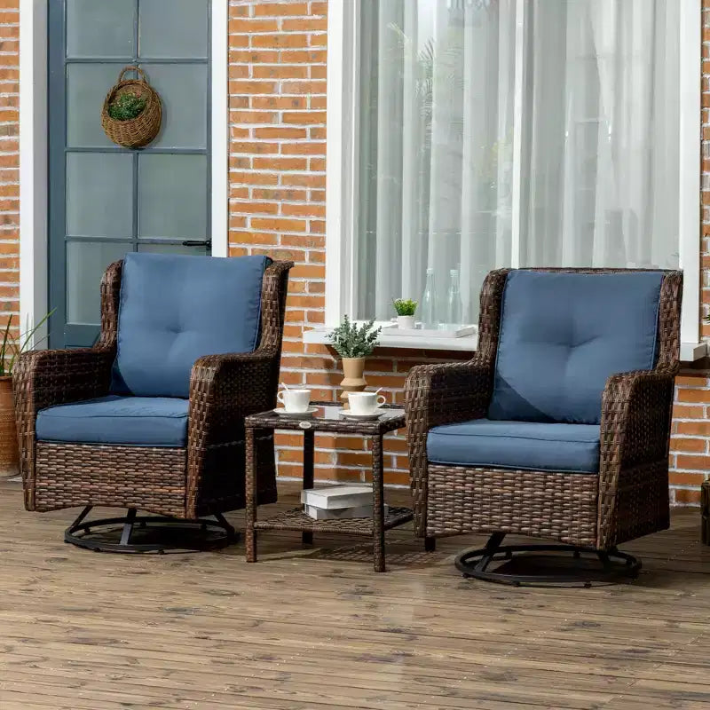 Patio Bistro Set, Porch Furniture with 360 Degree Rotation & Rocking Function, 28.25x30.75x36.25
