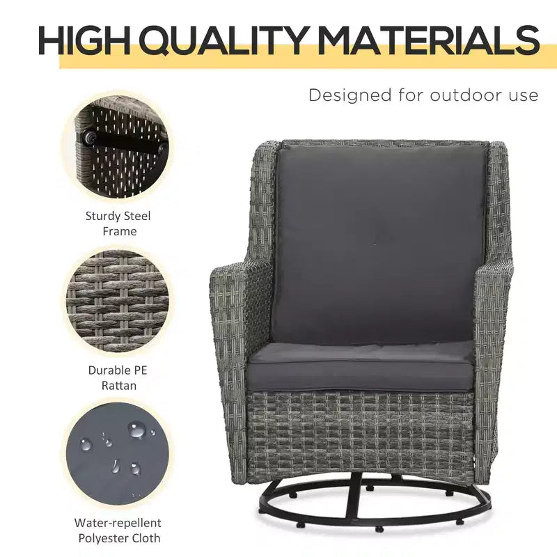Patio Bistro Set, Porch Furniture with 360 Degree Rotation & Rocking Function, 28.25x30.75x36.25