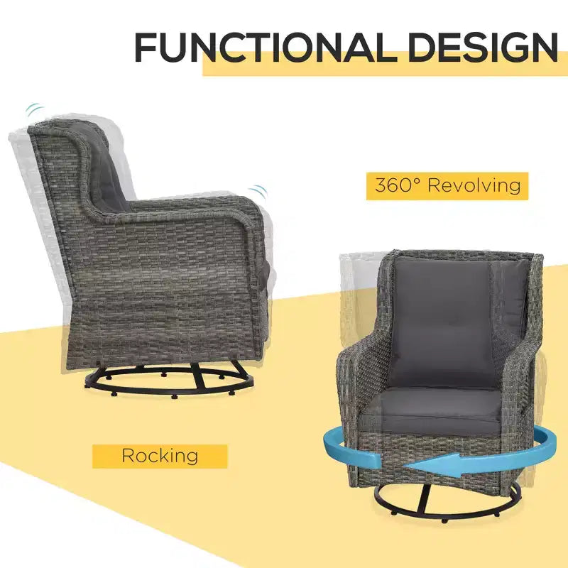 Patio Bistro Set, Porch Furniture with 360 Degree Rotation & Rocking Function, 28.25x30.75x36.25