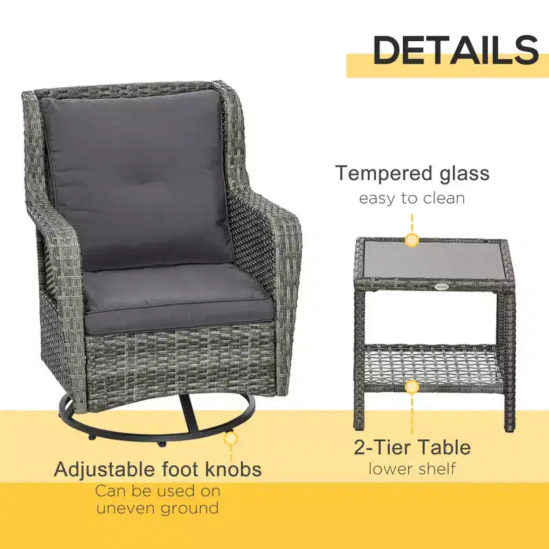 Patio Bistro Set, Porch Furniture with 360 Degree Rotation & Rocking Function, 28.25x30.75x36.25