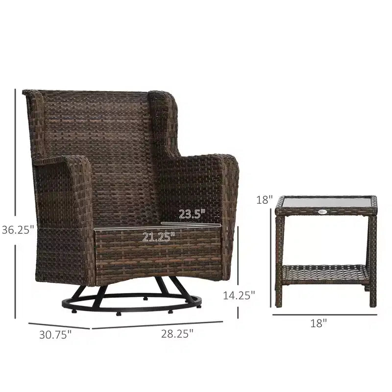 Patio Bistro Set, Porch Furniture with 360 Degree Rotation & Rocking Function, 28.25x30.75x36.25