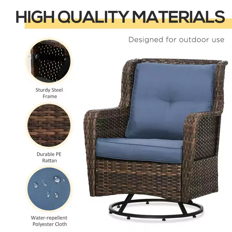 Patio Bistro Set, Porch Furniture with 360 Degree Rotation & Rocking Function, 28.25x30.75x36.25