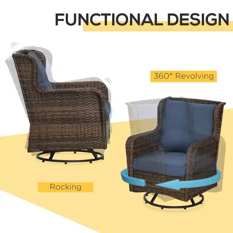 Patio Bistro Set, Porch Furniture with 360 Degree Rotation & Rocking Function, 28.25x30.75x36.25