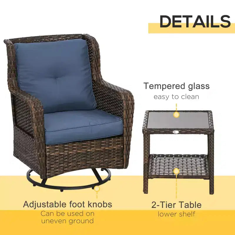 Patio Bistro Set, Porch Furniture with 360 Degree Rotation & Rocking Function, 28.25x30.75x36.25
