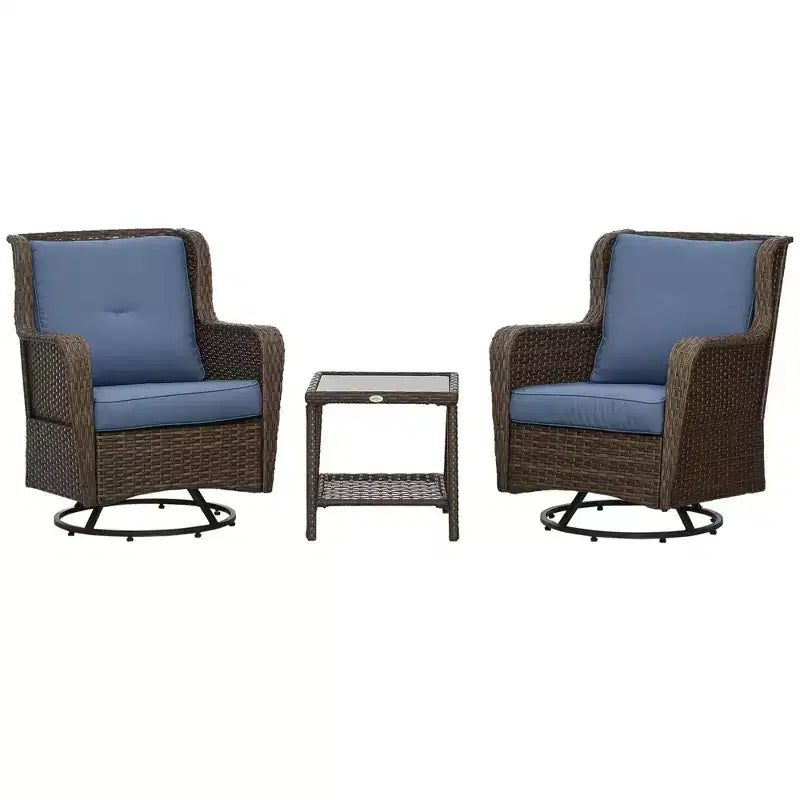 Patio Bistro Set, Porch Furniture with 360 Degree Rotation & Rocking Function, 28.25x30.75x36.25