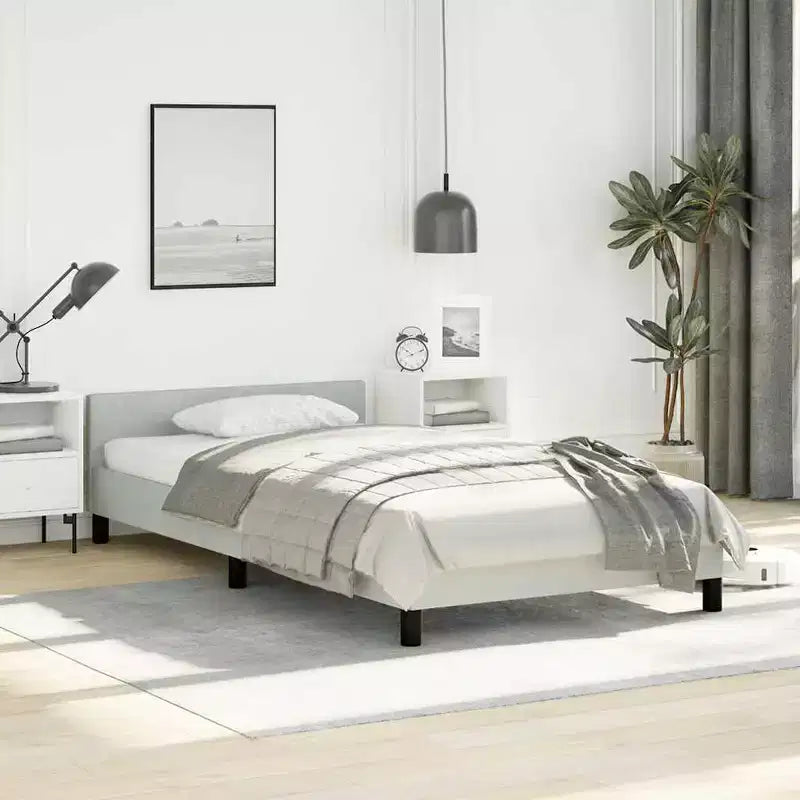 Bed Frame With Headboard Light Grey Velvet, Plywood, Engineered Wood