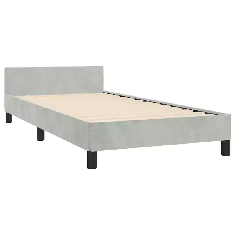 Bed Frame With Headboard Light Grey Velvet, Plywood, Engineered Wood