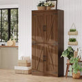 71 Tall Kitchen Pantry Cabinet, Farmhouse Large Wood Storage Cabinet with 4 Barn Doors Adjustable Shelves for Dining Room Living Room
