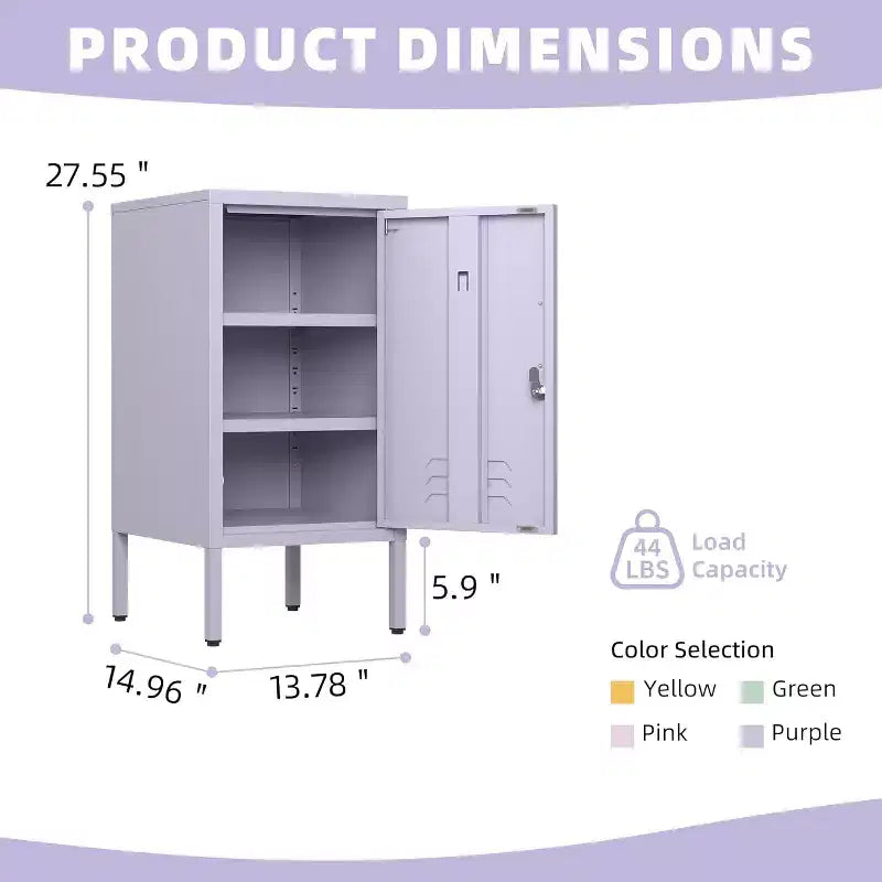 Metal Locker End Table, Modern Minimalist Room Side Table with 2 Adjustable Shelf,Anti-Tilt Design, Multi Storage Cabinet for Living Room Bedroom